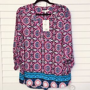 👚DR2 NWT Vibrant Pink, Red, and Blue Blouse/Top/Shirt 3/4 Or Long Sleeve